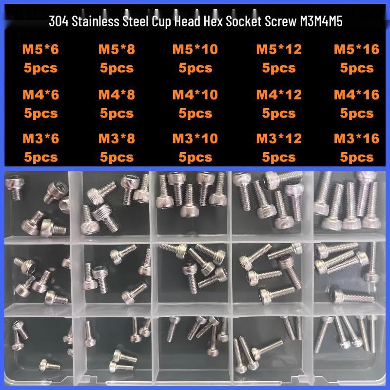 360-Piece High Strength Grade 12.9 Internal Hex Socket Screw and Hex Nut Set (M3, M4, M5, M6)