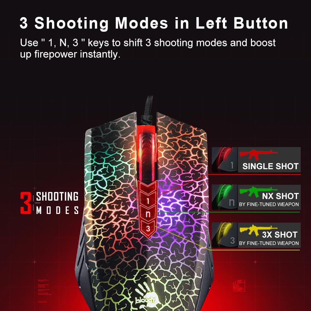 Bloody Optical Gaming Mouse with Lightstrike Switches Scroll Fully Programmable Advanced Macro (LK) & - (A70)