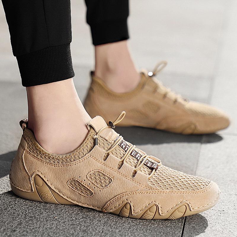 Fashion Summer Men Leather Casual Shoes for Men Flats Comfortable Sneakers Lightweight Walking Shoes Men's Casual Breathable Mesh Shoes
