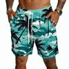 Men's Casual Hawaiian Print Drawstring Shorts Lightweight Quick Dry Mid-Length Beachwear Summer Five-Point Pants with Pockets