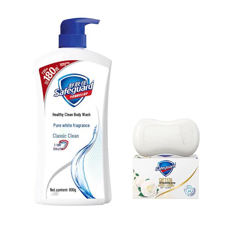 Safeguard Pure White Body Wash 900g & Gentle Camellia Soap 100g Set