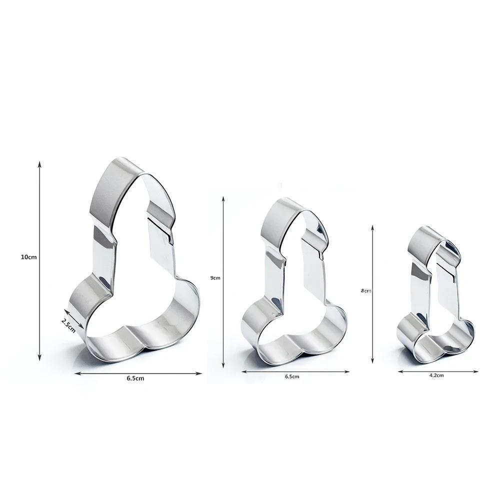 3 Stück/Set 3D Edelstahl Sexy Penis Kekse Kuchenwerkzeuge Schwanz Fondantform Backen Kuchen Dekor Geburtstagsparty Backformen