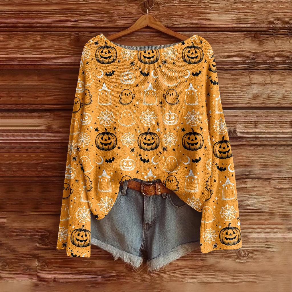 Women's Fashion Long Sleeve Helloween Print Sweater