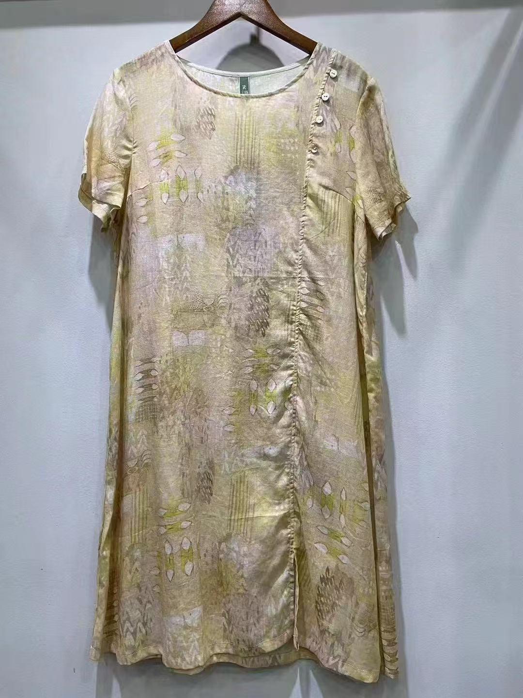 

2026 Clearance: Sky Blue Elegant Ramie Dress M жёлтый/кремовый