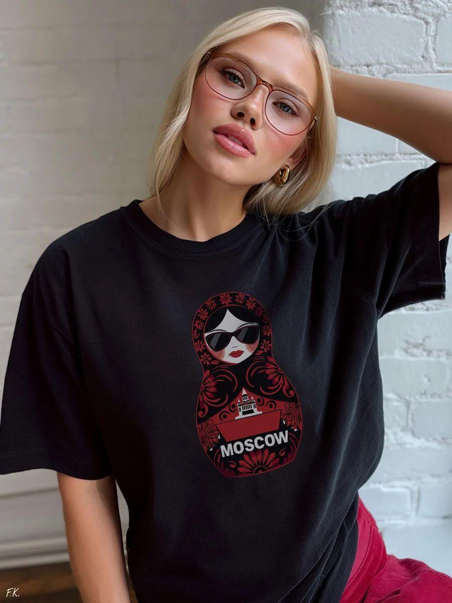 Oversized T‑shirt with matryoshka and Kremlin print, Moscow S