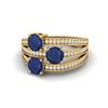 2.52 Carat Round Blue Sapphire 925 Sterling Silver Gold Vermeil Three Stone Women Wedding Ring