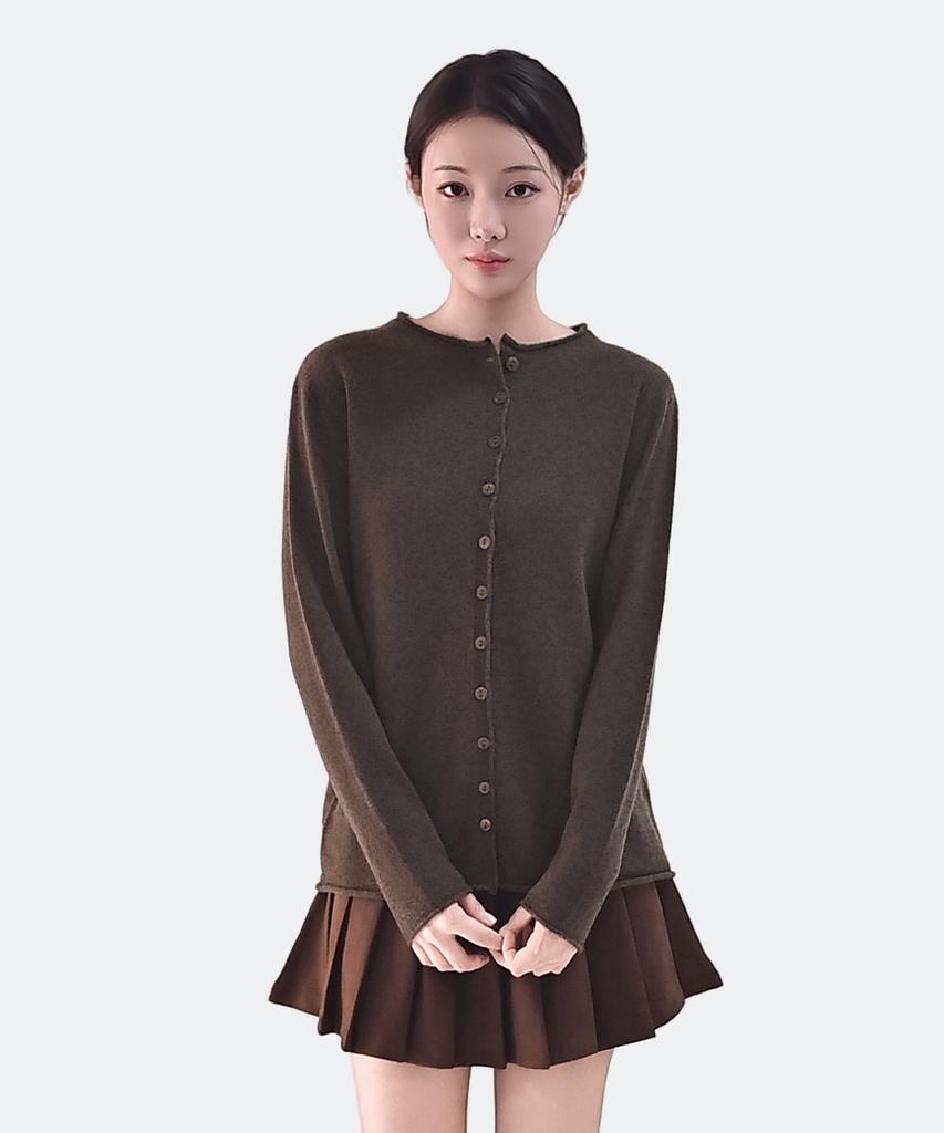 Clace 100% Wool Loose Fit Cardigan With Button Details_Brown