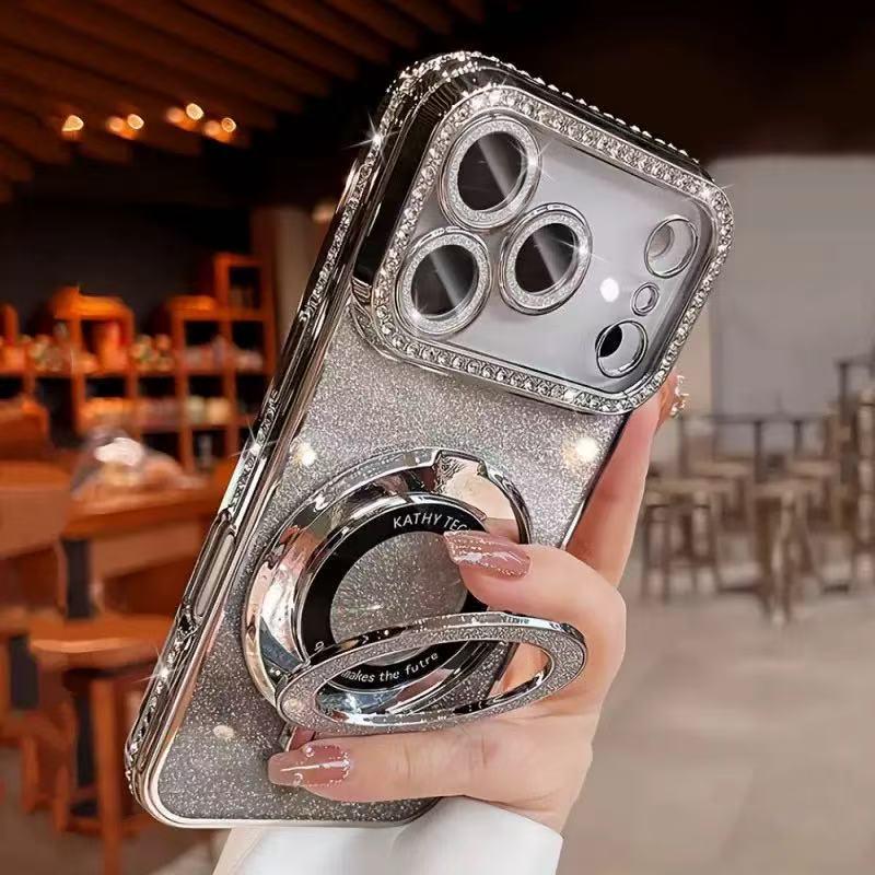 

Diamond Magnetic Glitter Edge Case with Lens Film for iPhone 17 Pro Max - Drop-Proof and Soft iPhone 16 Pro
