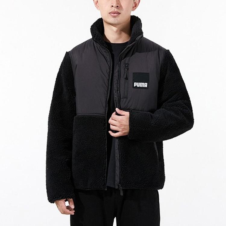 Puma Sherpa Fleece Color Block Sports Jacket With Stand Collar And Logo Men Outerwear Black 846325-01