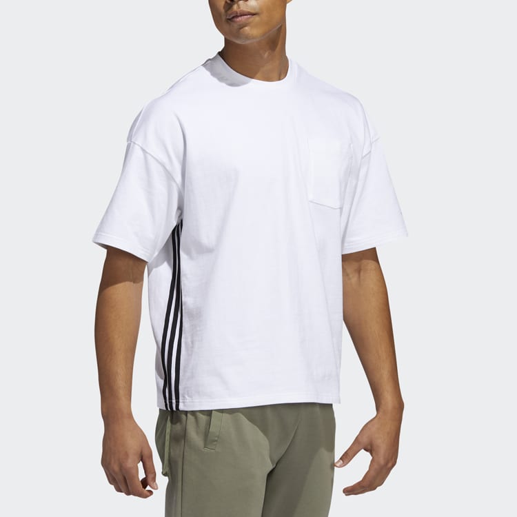 adidas T Shirts Men's White Crew Neck Moderate Straight Fit GC9948