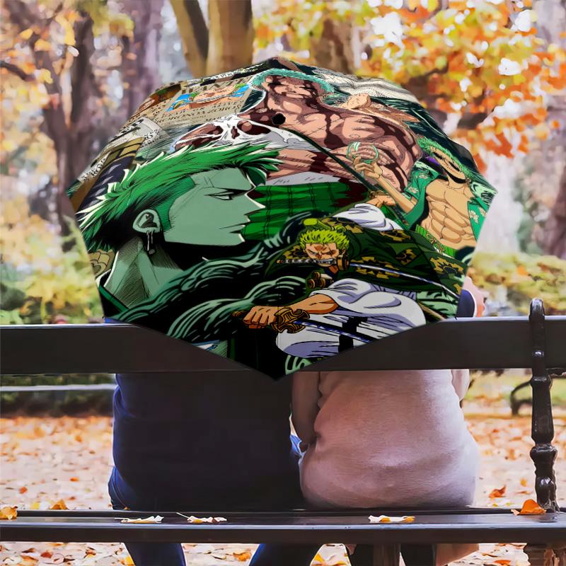 1 Stück Automatischer Faltregenschirm - Roronoa Zoro Muster Tragbares faltbares Design mit 8 Speichen Weihnachts-Geburtstagsgeschenke