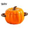 Ciotola da Zuppa con Coperchio, Manico Doppio, Zucca, Adatta al Microonde, Decorativa, Pratica, Regalo Cucina per Casa, Ciotola in Ceramica, Pentola Resistente al Calore per Stufati