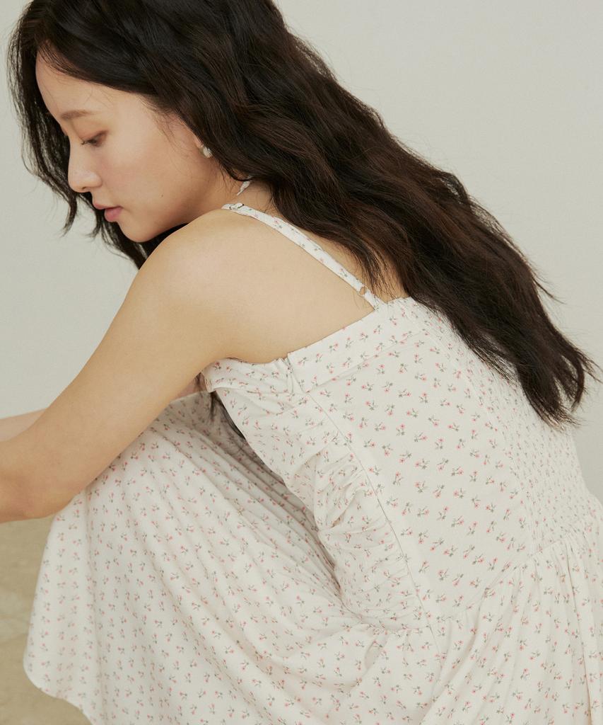 ADAUL Jelli Shirring Choker Pattern Mini Dress - Cream