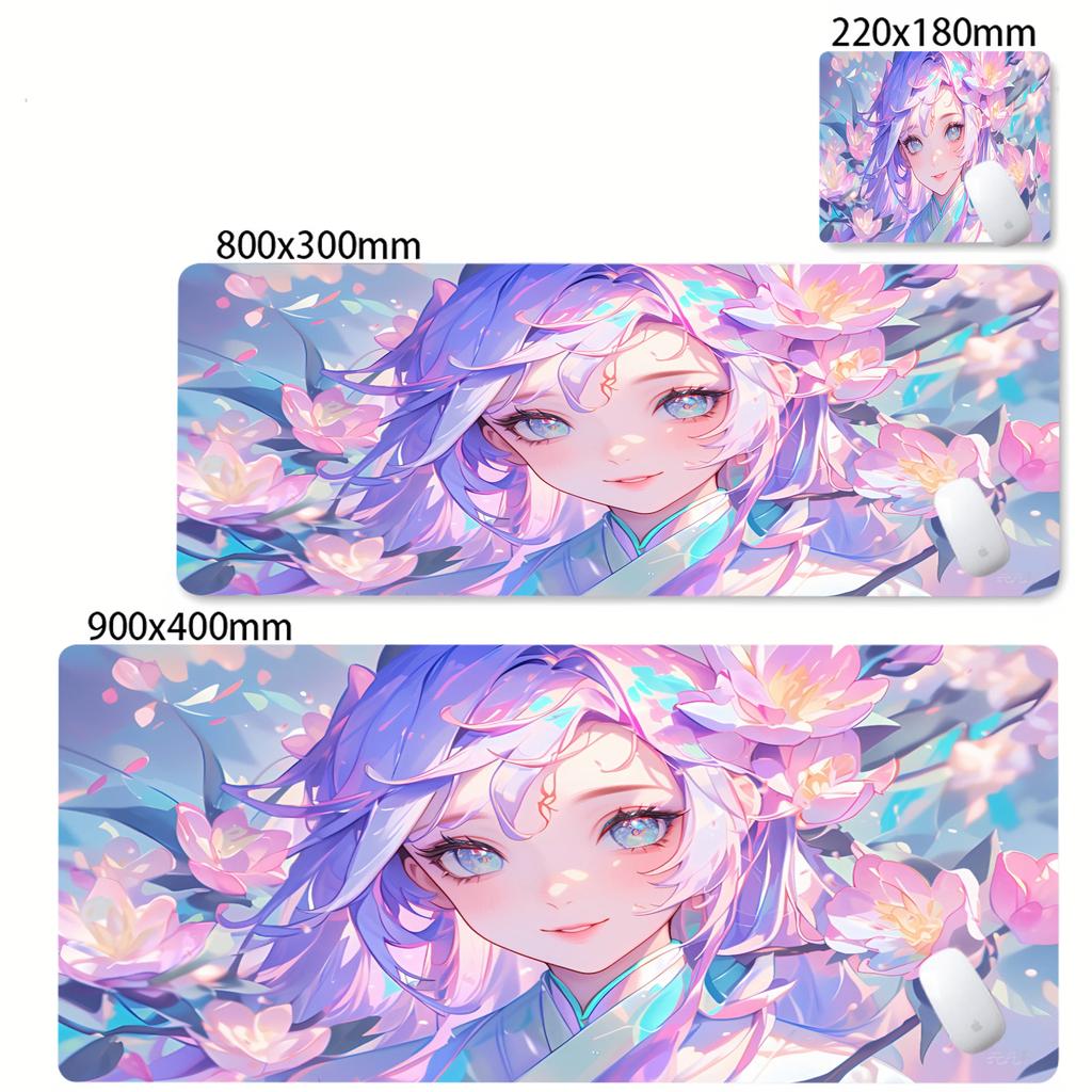 XXL Pastel Pink Anime Girl Mouse Pad Aesthetic Kawaii Mousepad Desk Mat Breathable Fabric Non Slip Rubber Base Desktop Mausepad