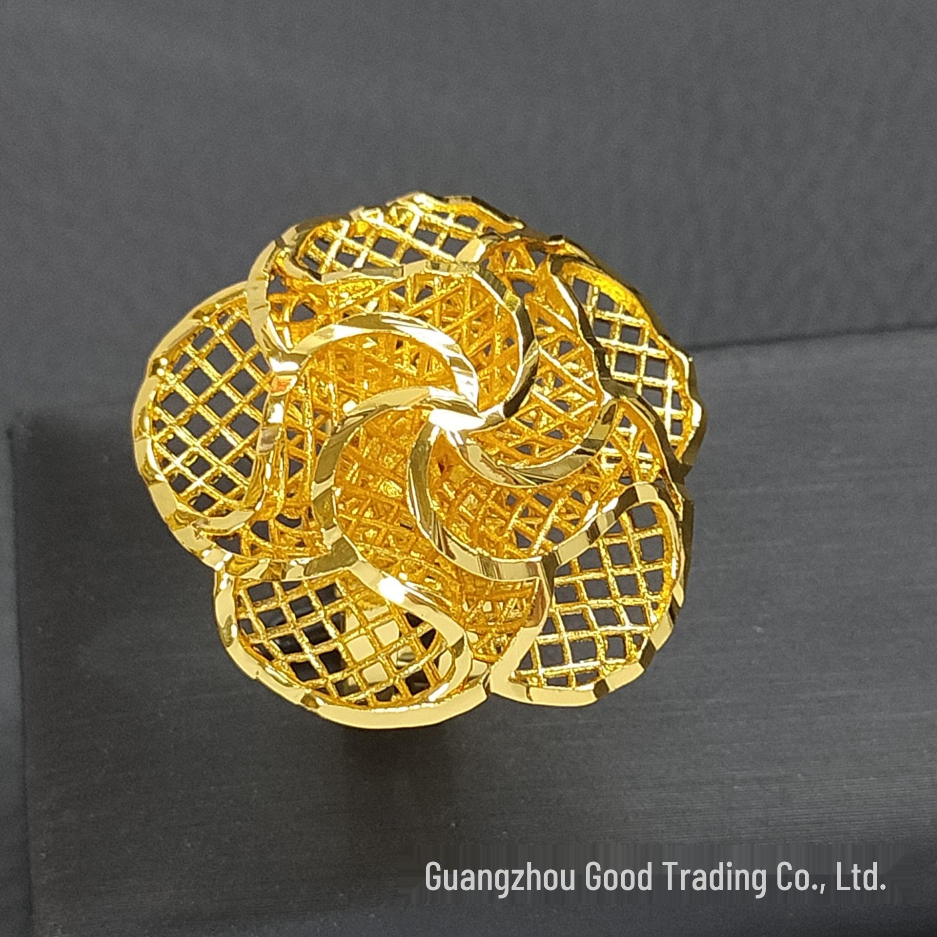 

Вьетнамское кольцо из меди с 24-каратным золотым покрытием в виде цветка - Не тускнеющее, Регулируемый размер для невест Adjustable