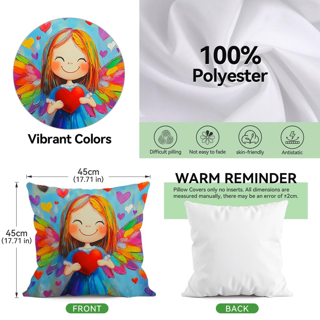 Angel Wings Heart-Shaped Pillowcase Printed Polyester 40/45/50cm Throw Pillowcover Decorative Sofa Cushion Pillowslip Home Decor