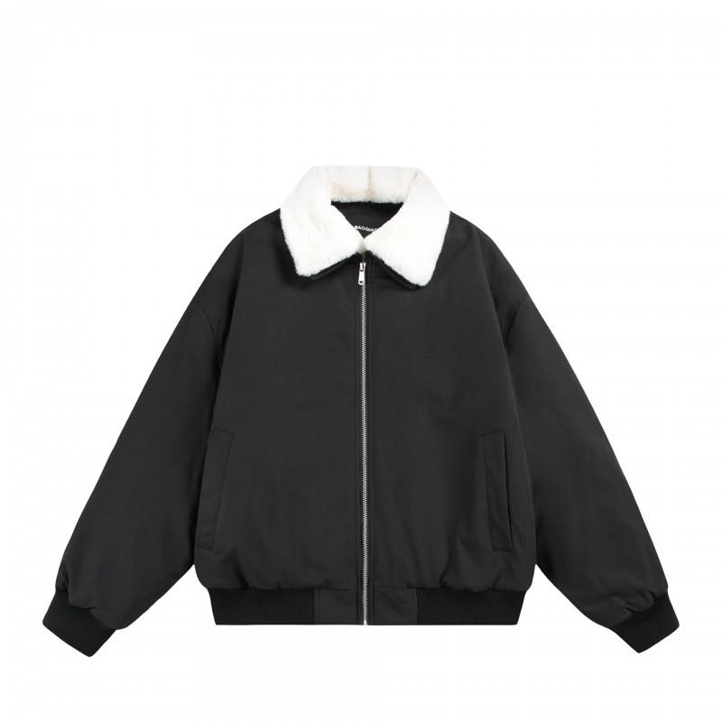 Unisex Oversized Winter Cotton Coat With Removable Fleece Collar Japanese Retro Style Warm Thick Parka Men Women