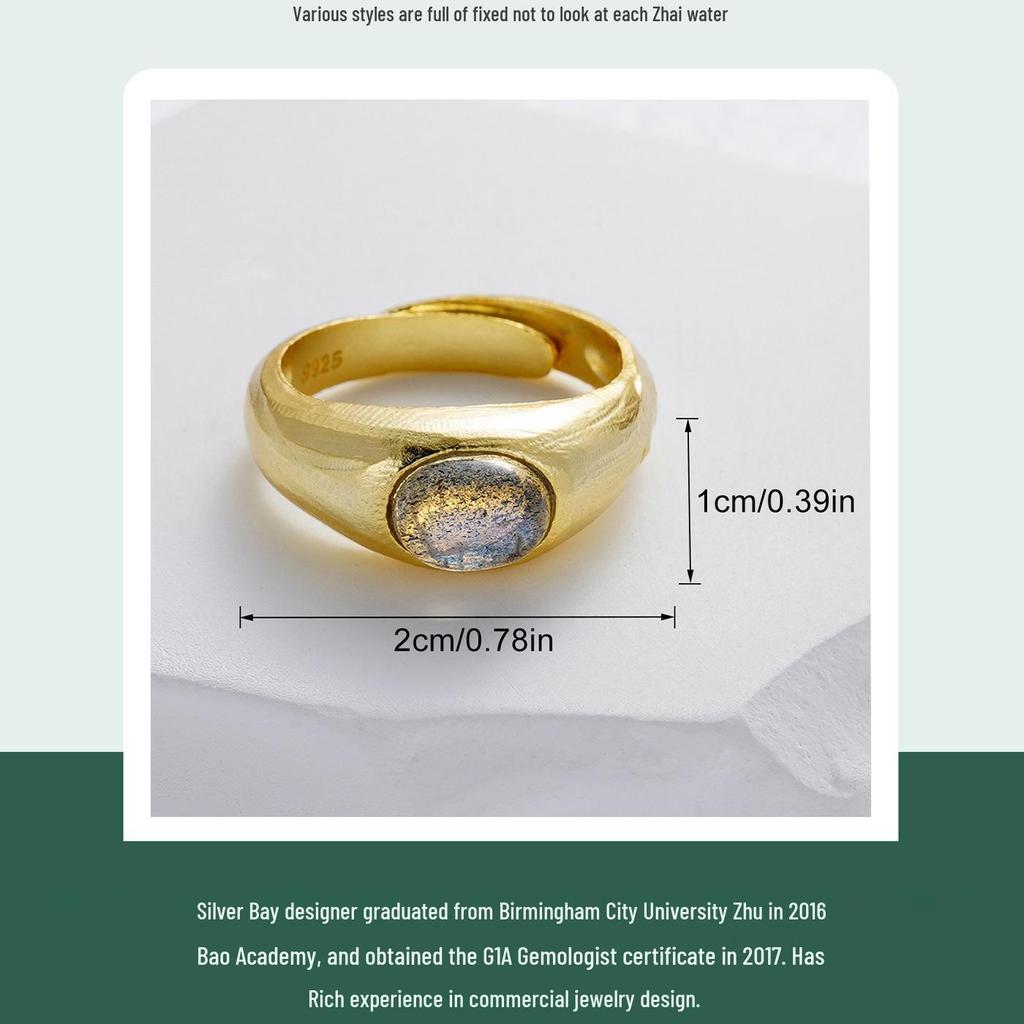 Labradorite Sterling Silver Open Ring - High-End Women's Natural Crystal Jewelry
