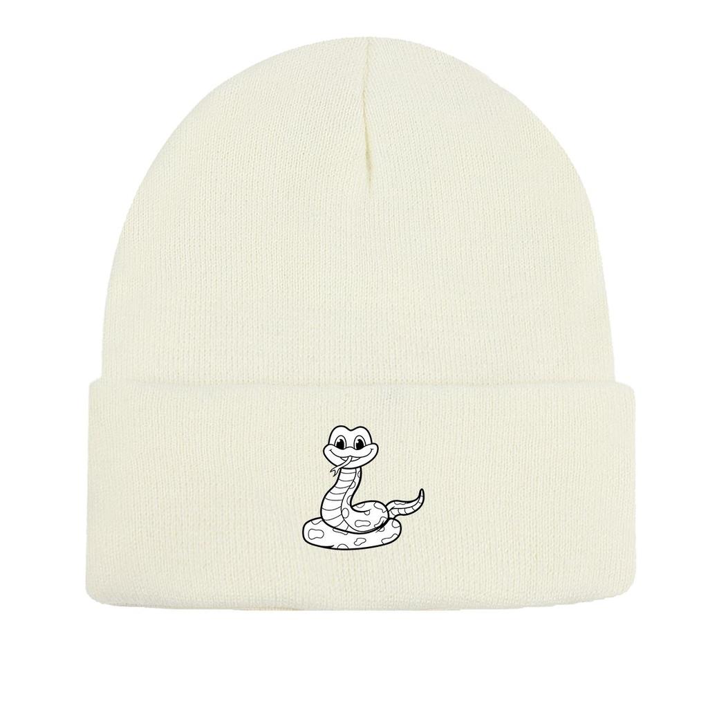 Black White Snake Print Knit Hat Beanie, Animal Man Cap Versatile Stretchy Solid Bobble Hat Knitted Cap Beanie
