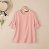 ZANZEA Women Round Neck Solid Color Casual Short Sleeve Blouse