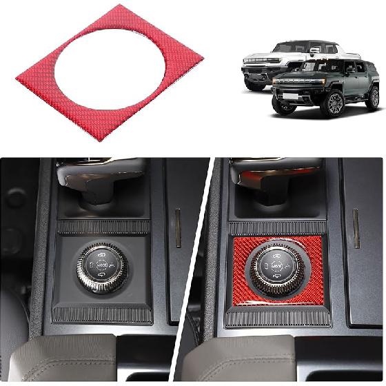 for Hummer EV Accessories Center Console Drive Mode Gear Shift Knob Cover Decorative Sticker Anti-Scratch Center Console Button Trim Frame Compatible красный