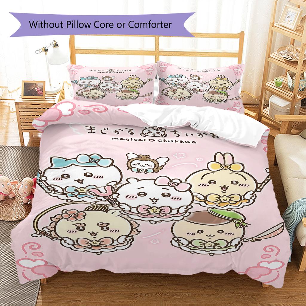 chiikawa Pattern Bedding,Quilt Set Quilt Cover Pillowcase Home Birthday Gift (1 * duvet cover + 2 * pillowcase, without core)