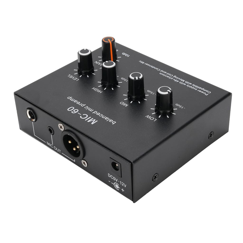 Microphone Preamp Mic Gain Booster 48V Power Supply Mic Pre Amp for Dynamic Condenser XLR 3.5mm 6.35mm Inputs Outputs
