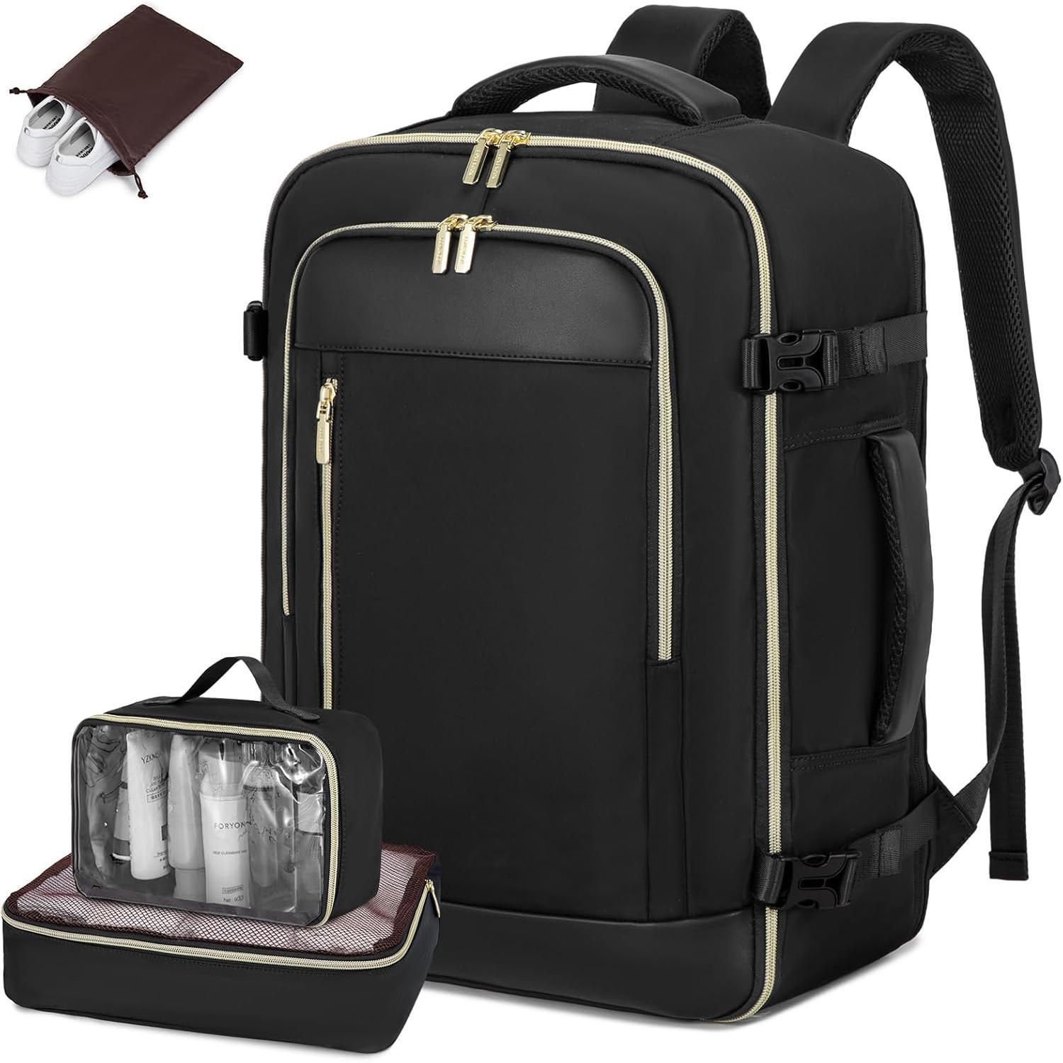 

Женский дорожный рюкзак объемом 40 л, ручная кладь, водонепроницаемая сумка для выходного дня с 3 упаковочными отсеками, подходит для ноутбука 17 дюймов 38-45L чёрный