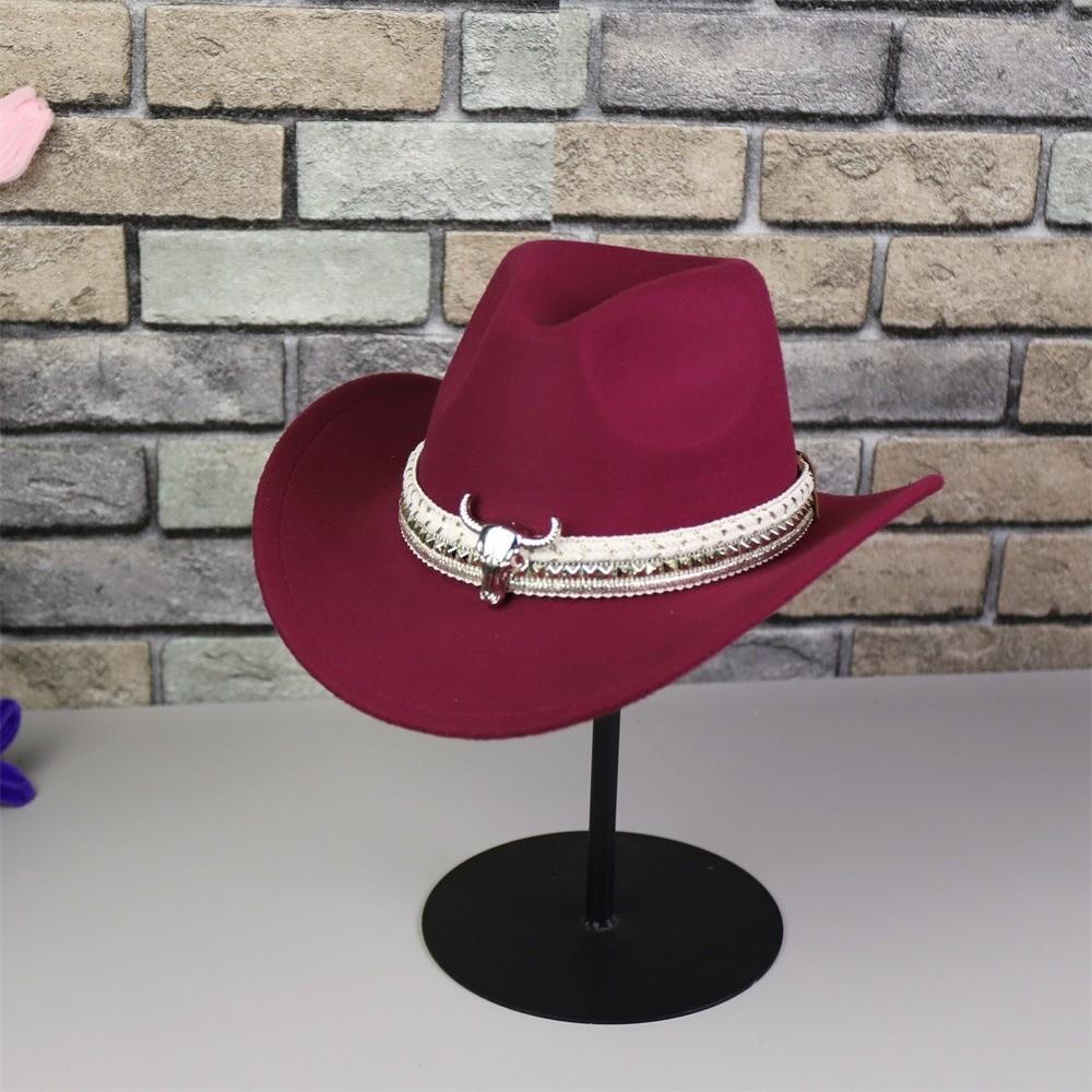 Woolen Western Cowboy Cap Wide Brim Cowgirls Visor Cap Sun Protection Knight Hat Dance Party темно-красного