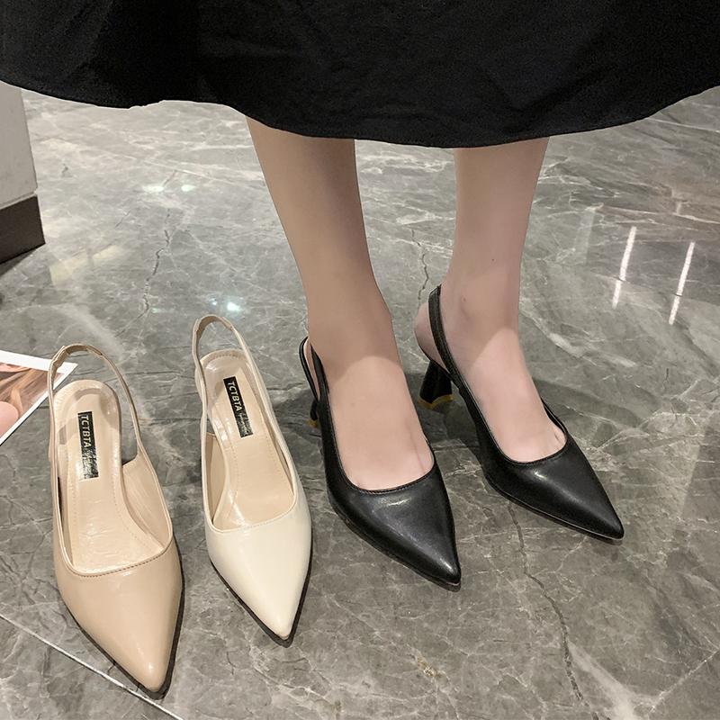 

Summer Solid Color Fashionable and Comfortable Sandals New Pointed Toe Stiletto Sexy Elegant Banquet Party High Heels 35 бежевий