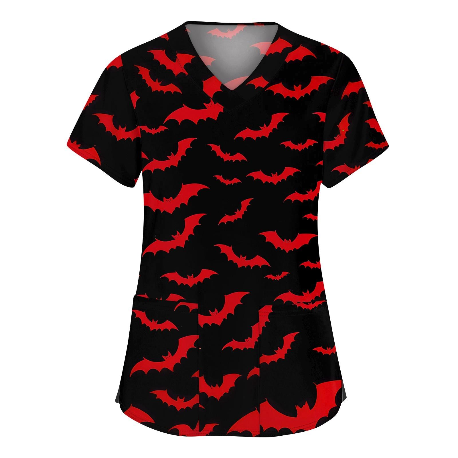 

Женская мода V-образным вырезом с короткими рукавами и карманами Топы с принтом на Хэллоуин XXXXXL