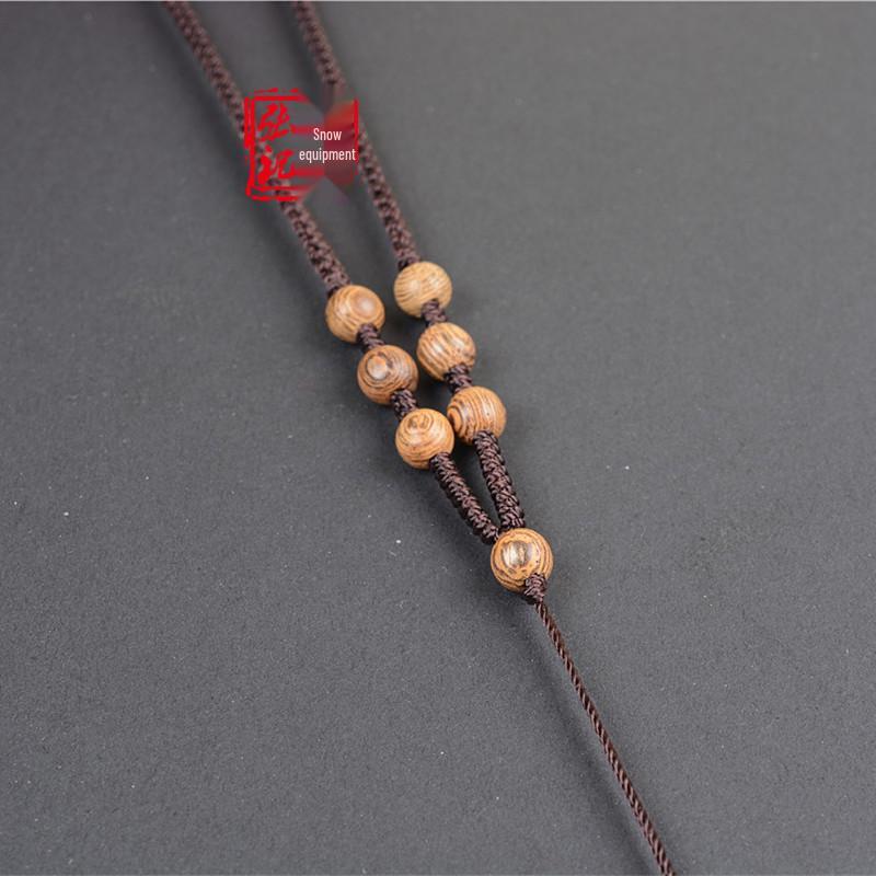 Handwoven 6mm Chicken Wing Wood Beads Pendant Necklace Rope