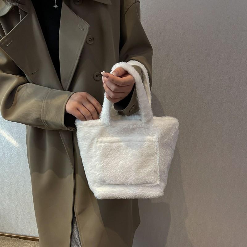 New Plush Bag Fashionable Portable Fluffy All-match Light Large-capacity Tote белый
