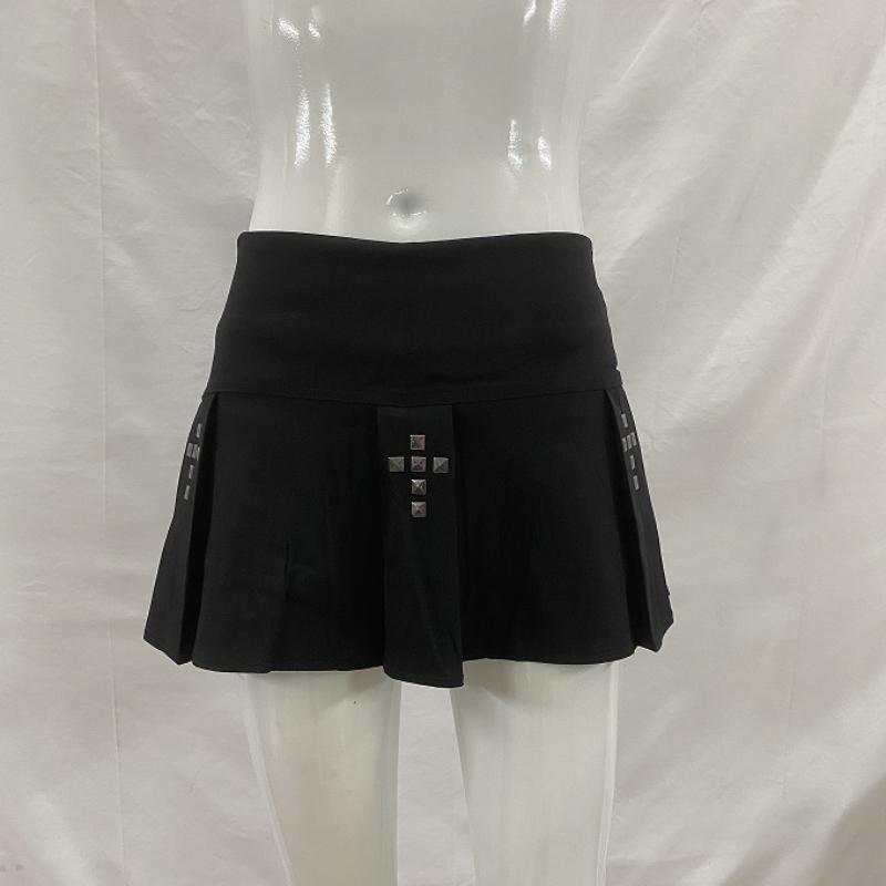 

European and American summer personalized cross hot stamping design pleated A-line skirt for women S чёрный
