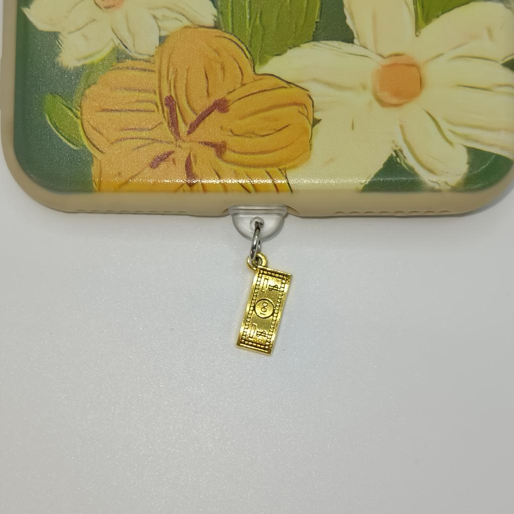 Retro Style Gold and Silver Banknote Small Pendant Phone Dust Plug, DIY Phone Hole Dust Protection, Phone Decoration and Practical Accessories