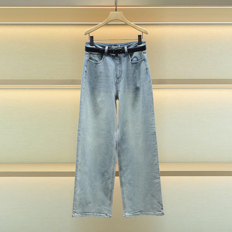 Autumn 2025 Women s High-Waisted Belted Wide-Leg Loose Denim Pants L - 8