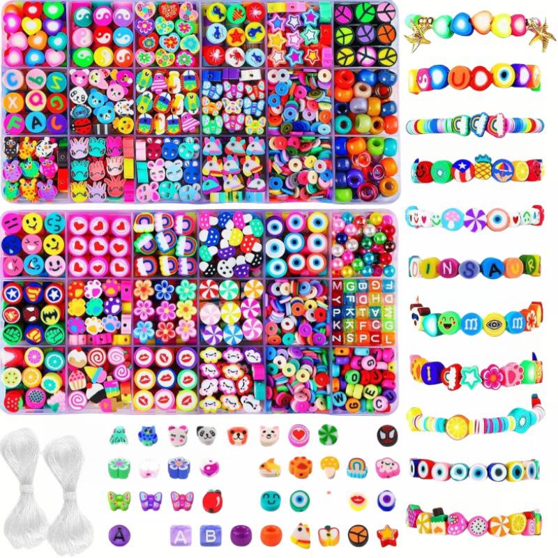 Cross-border DIY Bracelet & Necklace Kit: 36 Polymer Clay Beads with Fruit, Animal, Letter, Horse Pendants