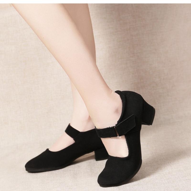 Damen Erwachsene Weichsohlen Tanzschuhe Oxford-Stoff Mittlerer Absatz Ganzjahres Atmungsaktiv Schwarz Standard Tanzschuhe
