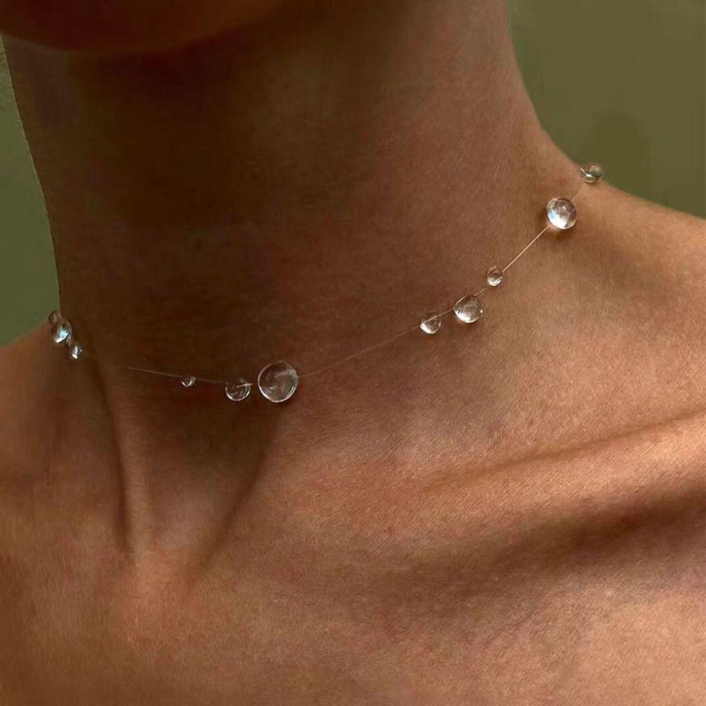 Handmade Dewdrop Necklace Transparent Dew Rain Earrings Water Drop Earrings  for Women Teen Girls