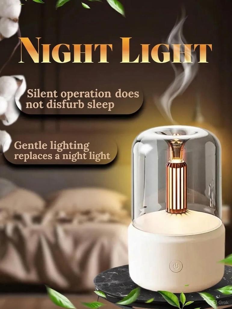 Candle Light Flame Aroma Diffuser 120ml Essential Oil Humidifier Realistic Fire Effect Ambient Light For Bedroom Home