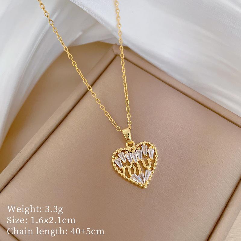 Necklace Earrings Set Light Luxury Full Of Diamonds And Empty Love Personality Temperament Banquet Earrings Item Group