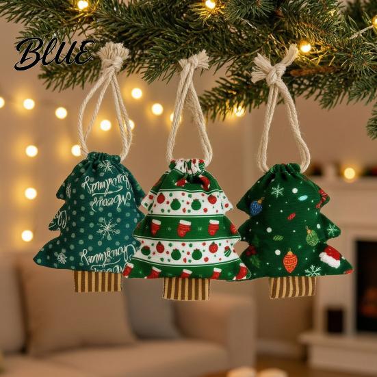 Christmas Gift Bags Tree Shaped with Drawstring Reusable Holiday Fabric Bags Decor Winter Goodie Storage Pouches for Present Wrapping Party Favors