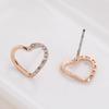 Elegant Rhinestone Heart Stud Earrings - Simple Metal Jewelry for Women