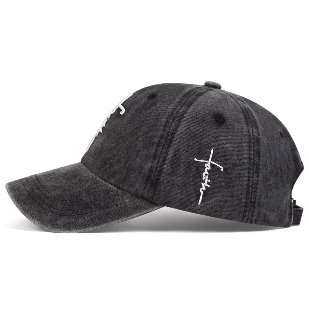 Unisex Letter Cross Embroidery Wash Baseball Caps Spring and Autumn Outdoor Adjustable Casual Hats Sunscreen Hat Sports Cap