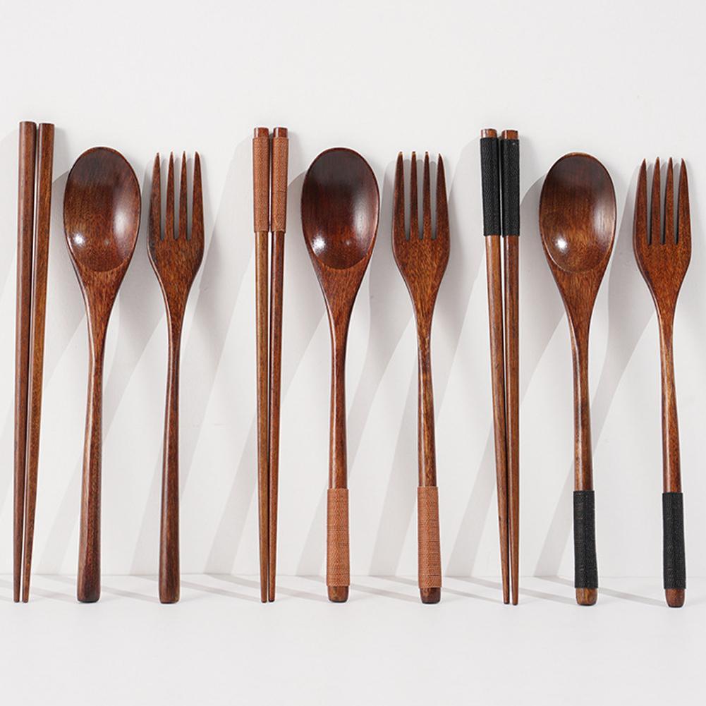 Spoon Fork Chopsticks Portable Cutlery Set Wooden Tableware Set Travel Eco-friendly Household Kitchen Dinnerware Set