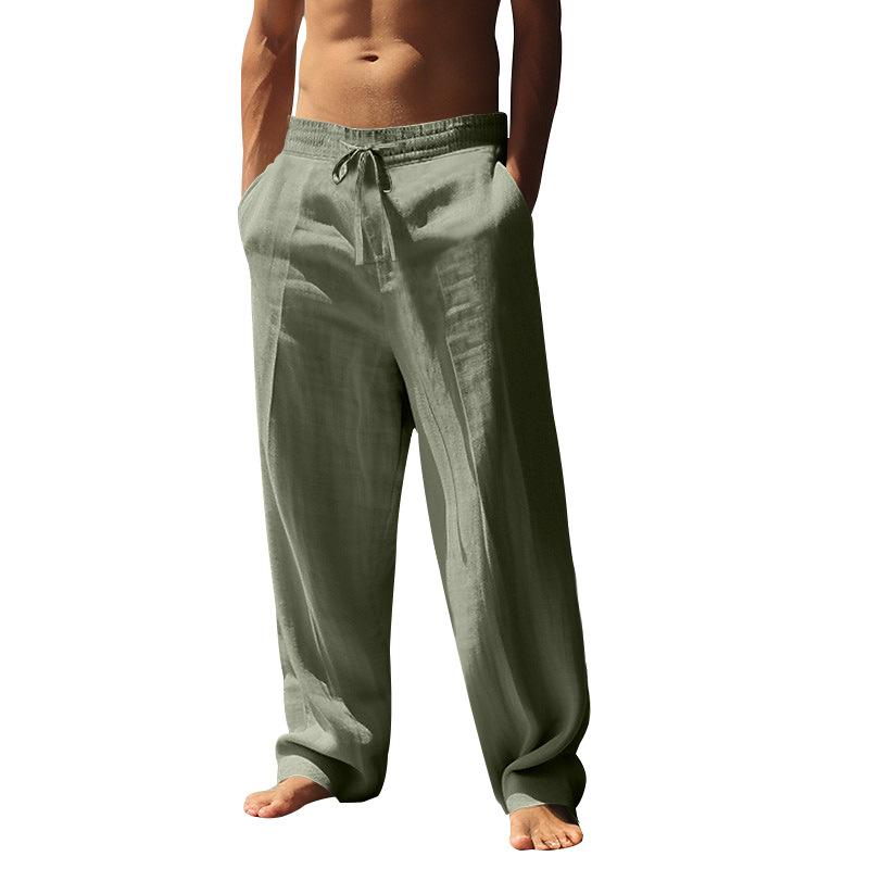 Men's Hip-Hop Breathable Cotton-Linen Blend Relaxed-Fit Casual Straight-Leg Trousers