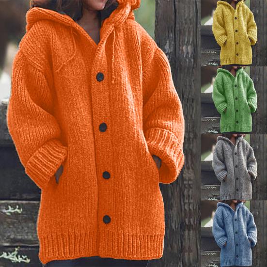 Kapuzenpullover, einfarbig, Taschen, warm, einreihig, mittellang, Strickjacke, Streetwear