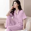 New pajamas women's summer short-sleeved trousers 100% pure cotton thin women's casual lapel mother loungewear set summer
