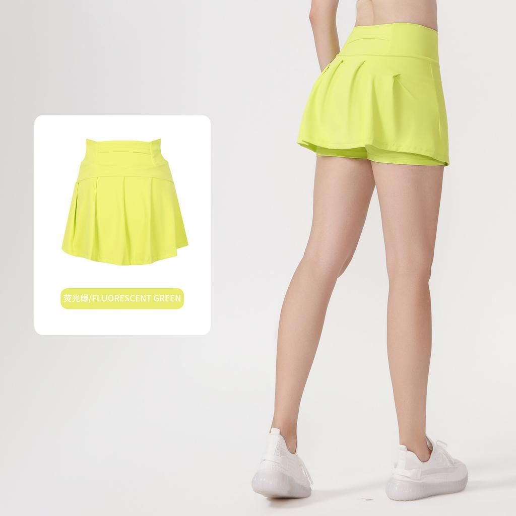 () Sports Tennis Skirt Women'S Anti-Light Fitness Skirt Fake Two-Piece Yoga Quick-Drying Pleated Skirt Shorts