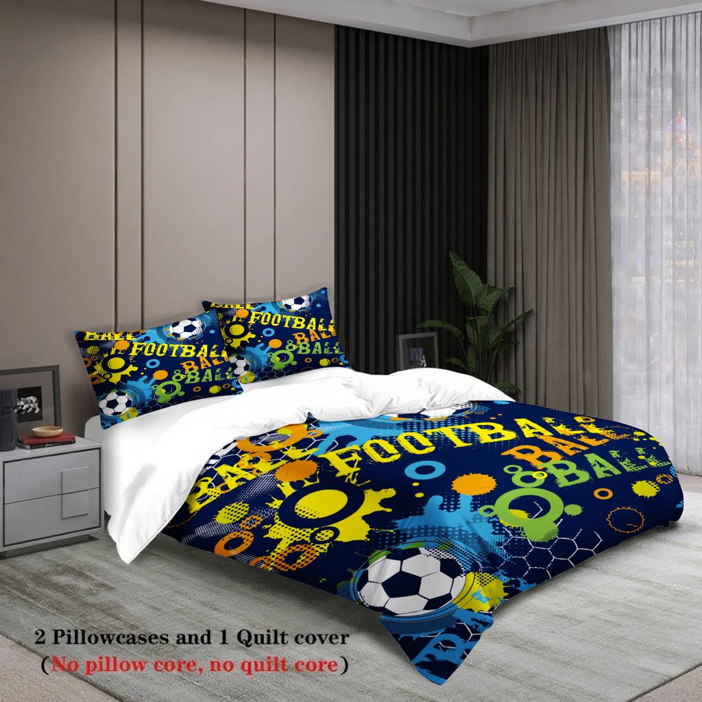 3pcs Bedding Set Cartoon Football 3D PrintED Brushed Comfortable Duvet Cover King Queen Twin Single Size Bithday Gift Room Decor